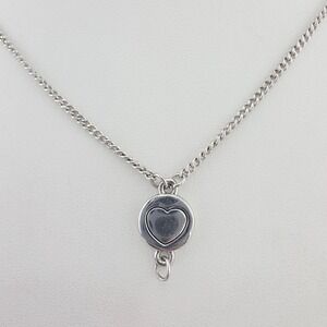 KILLSTAR Long Charm Necklace Engraved Heart Pendent Curb Chain Silver Tone 34"